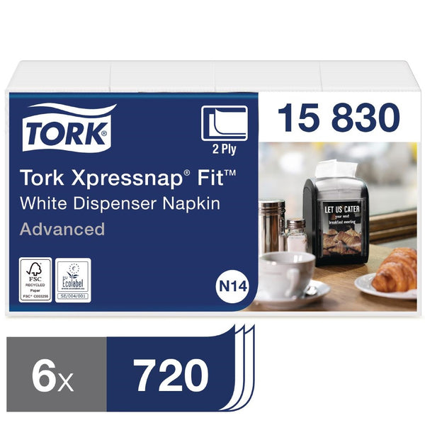 Tork Xpressnap Fit Recycled Spenderserviette, Weiß, 2-lagig (Packung mit 6 x 720 Stück)