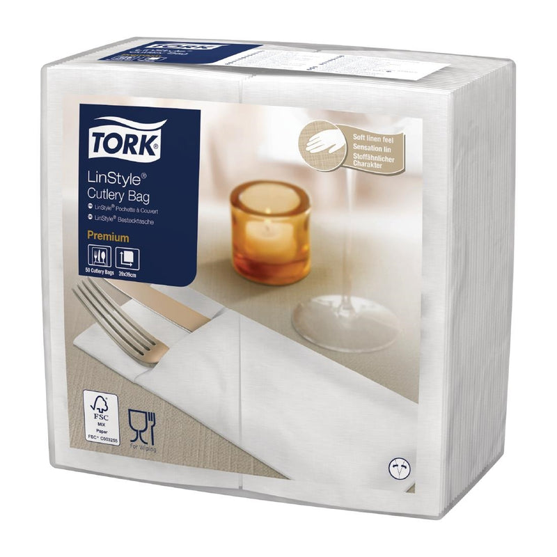 Tork Premium LinStyle Besteckservietten, Weiß (12 x 50 Stück)