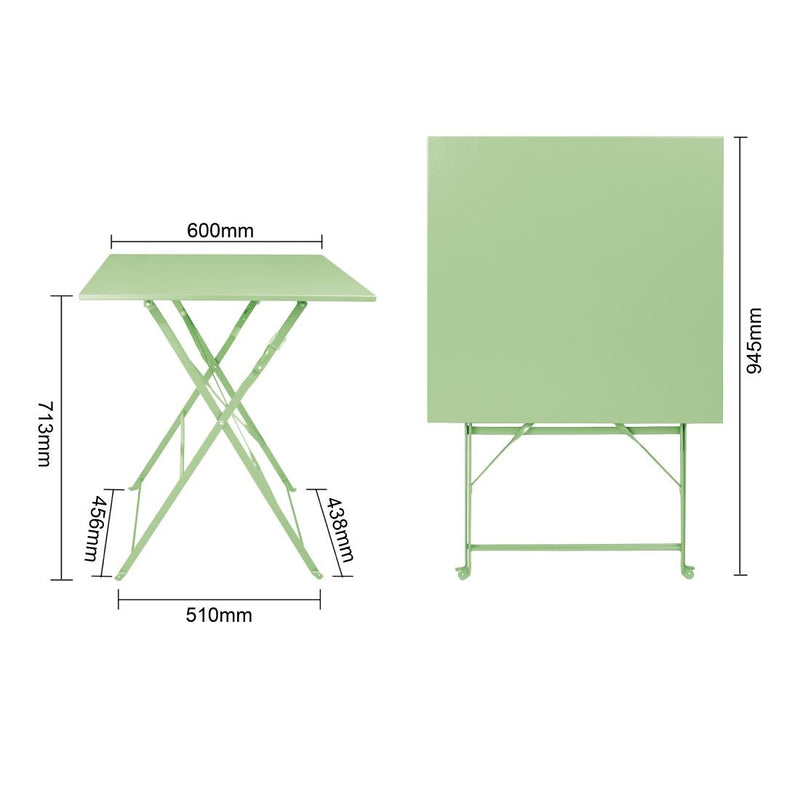 Bolero Square Pavement Style Steel Folding Table Light Green 600mm