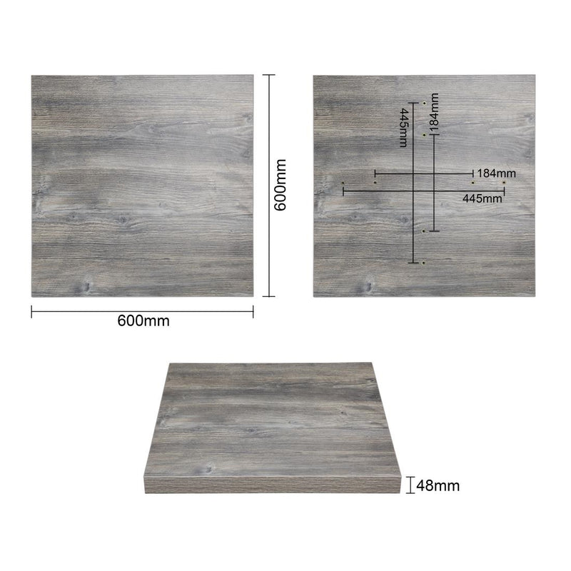 Bolero Pre-Drilled Square Melamine Table Top Ash Grey 600mm