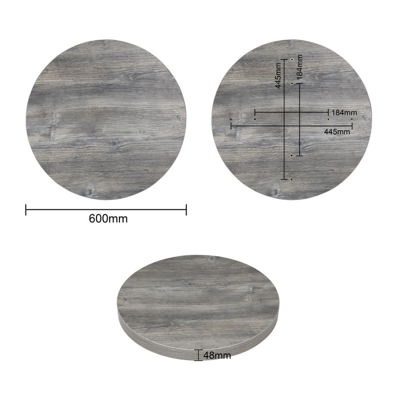 Bolero Pre-Drilled Round Melamine Table Top Ash Grey 600mm