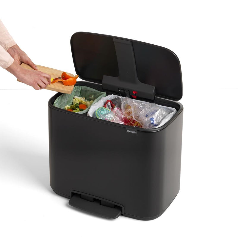 Brabantia Bo Recycling Pedal Bin Matt Black 11Ltr + 23Ltr