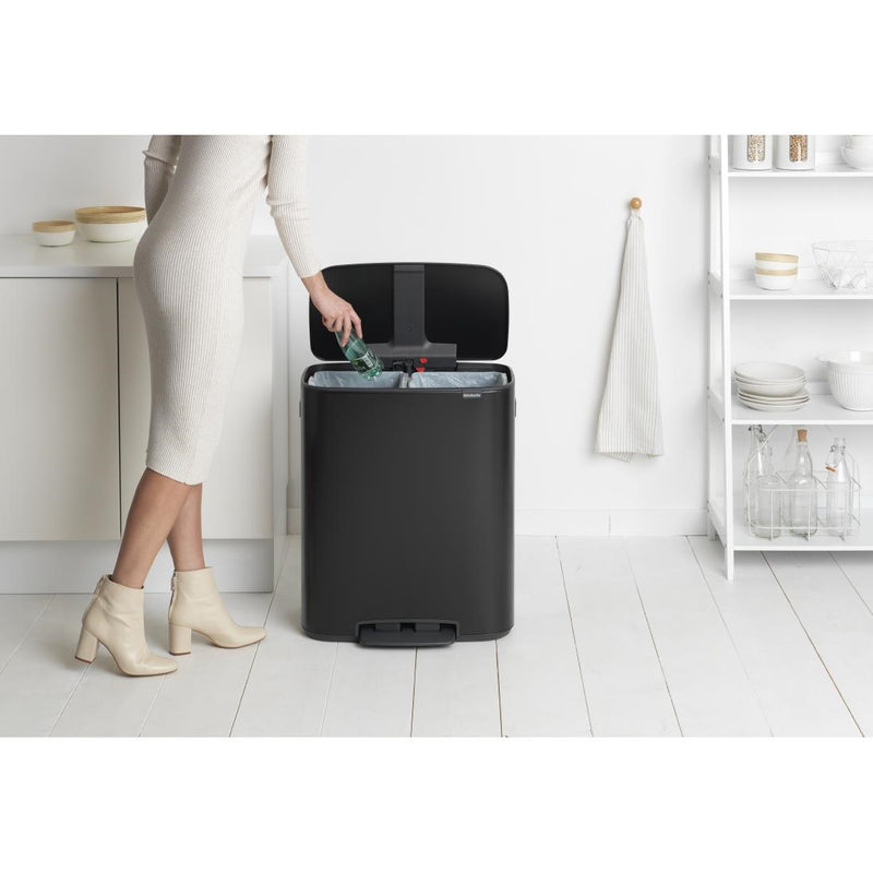 Brabantia Bo Recycling Pedal Bin Matt Black 2 x 30Ltr