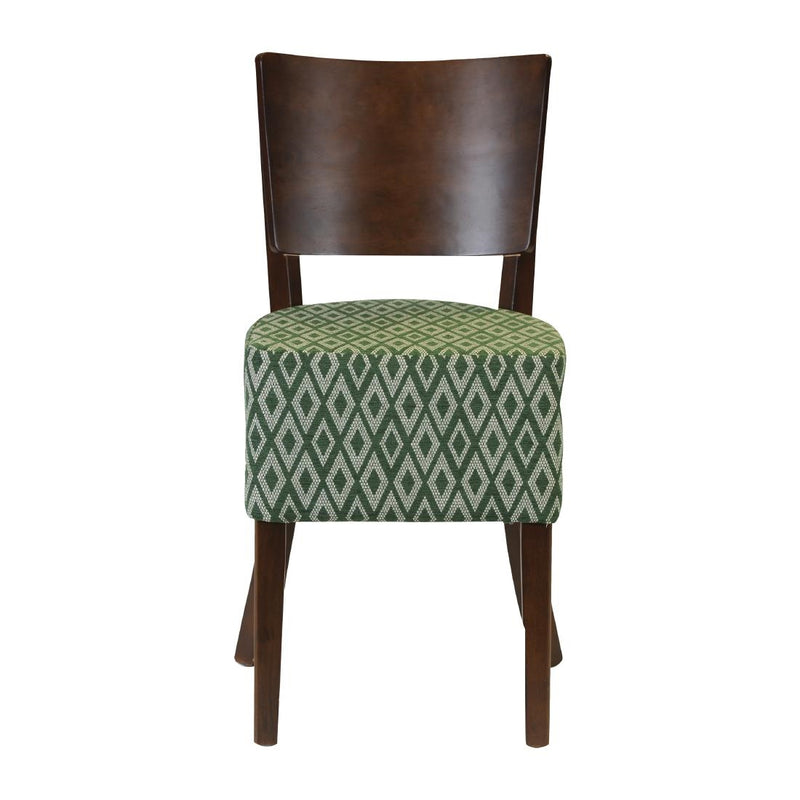 Asti Padded Dark Walnut Dining Chair with Green Diamond Deep Padded Seat and Back (Pack of 2)