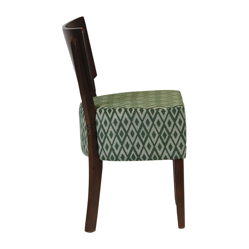 Asti Padded Dark Walnut Dining Chair with Green Diamond Deep Padded Seat and Back (Pack of 2)