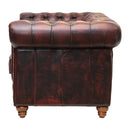Canapé deux places Chesterfield en cuir rouge antique