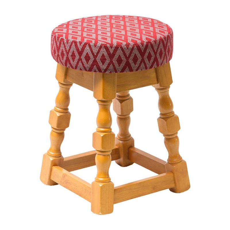 Klassischer niedriger Barhocker aus weicher Eiche mit Red Diamond-Sitz (2er-Pack)
