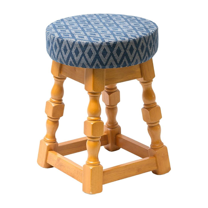 Klassischer niedriger Barhocker aus weicher Eiche mit Sitz in Blue Diamond (2er-Pack)