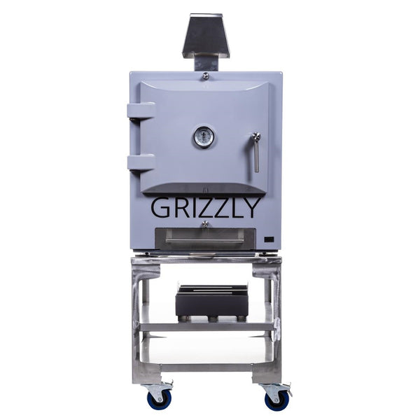 Grizzly Commercial Holzkohleofen und Räuchergrill, Grau, mit Ständer