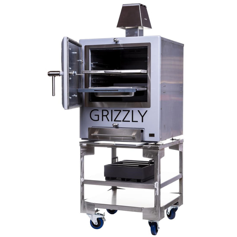 Grizzly Commercial Holzkohleofen und Räuchergrill, Grau, mit Ständer