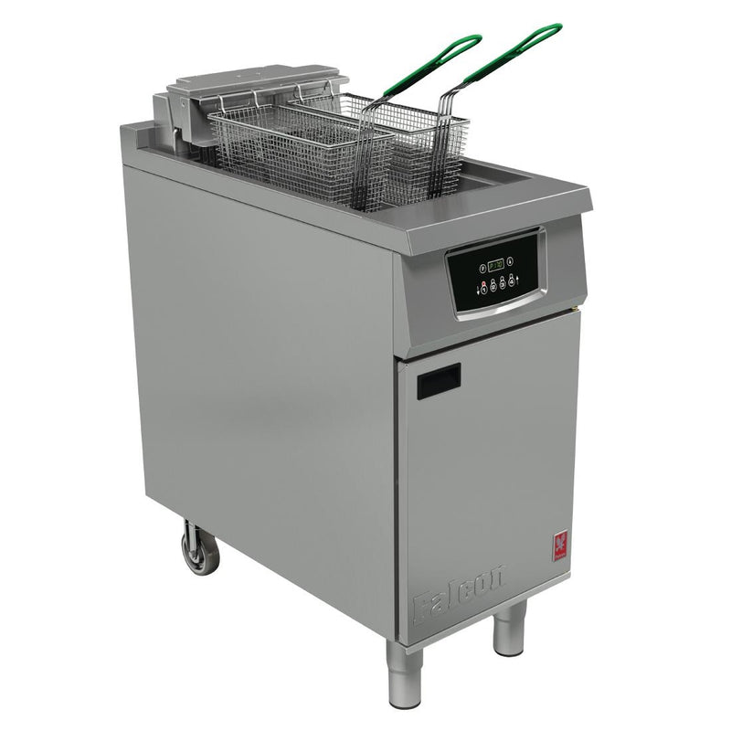 Elektrische Filterfritteuse der Falcon 400-Serie mit Einzelpfanne und Doppelkorb, programmierbar mit Fryer Angel