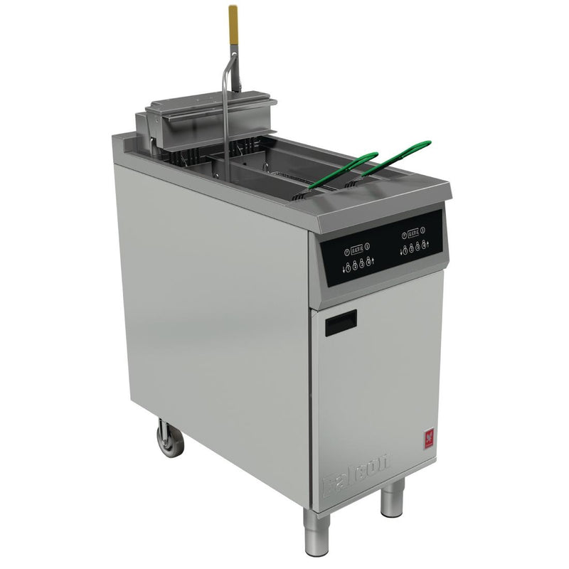 Falcon 400 Series Twin Pan Twin Basket Elektrofiltrationsfritteuse, programmierbar mit Fryer Angel