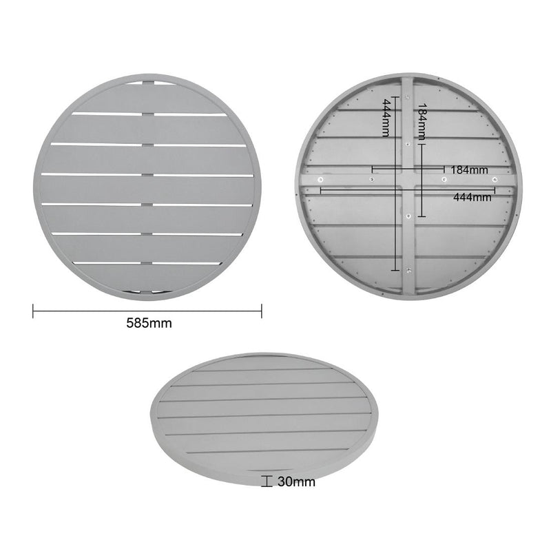 Bolero Tischplatte aus Aluminium, rund, hellgrau, 580 mm