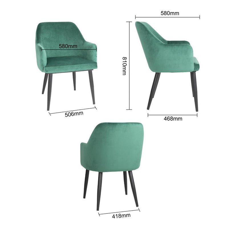 Bolero Lia Velvet Effect Chairs Dark Green (Set of 2)