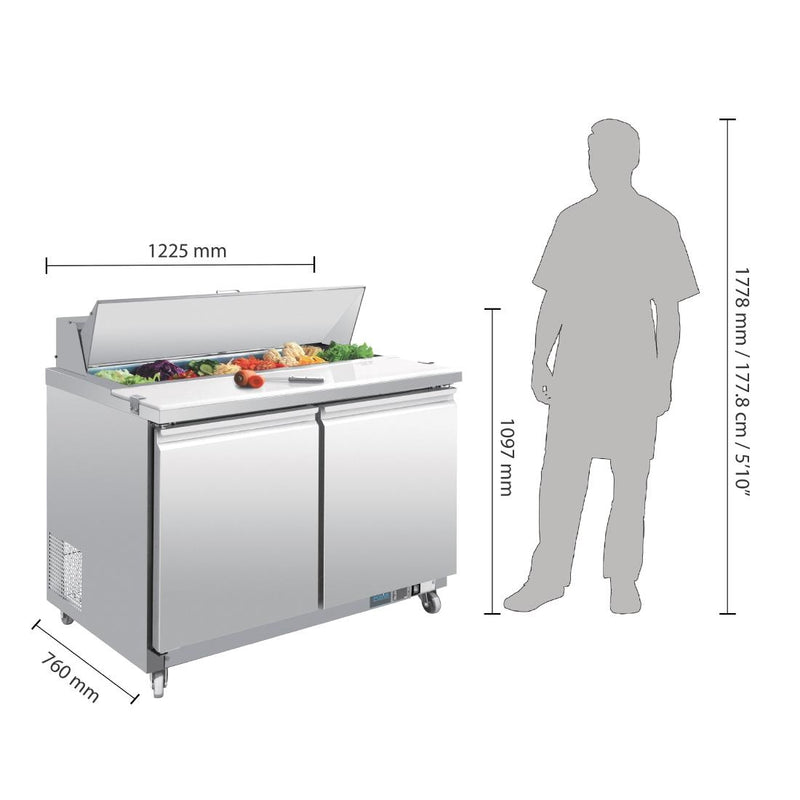 Polar U-Serie Doppeltür-Zubereitungsthekenkühlschrank 405Ltr