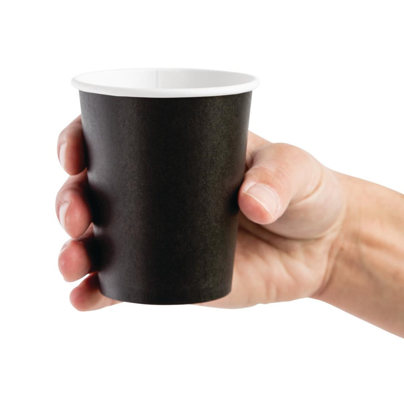 Fiesta Recyclable Coffee Cups Single Wall Black 225ml / 8oz (Pack of 50)