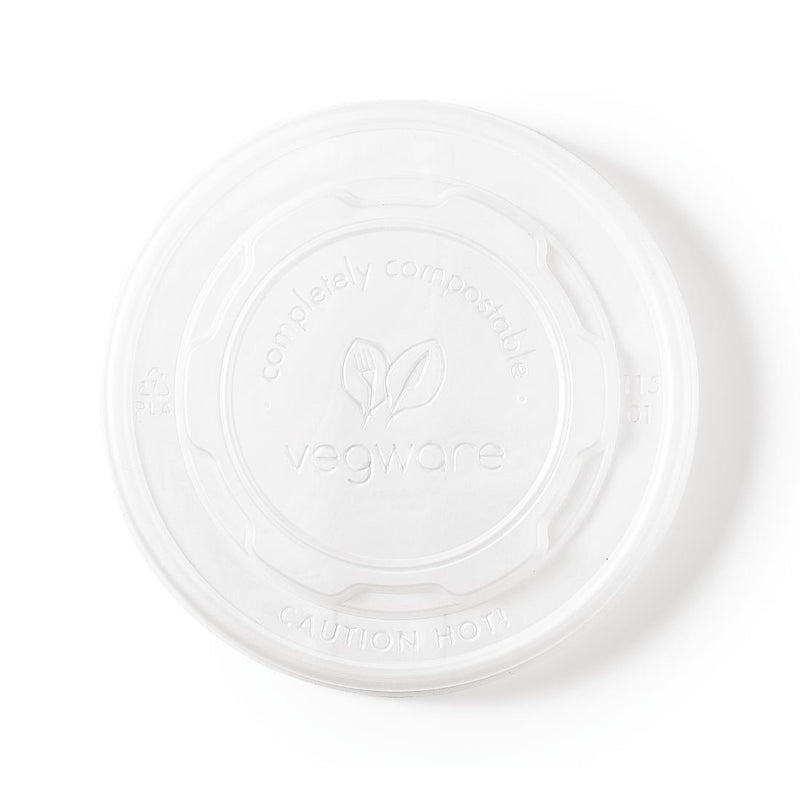 Vegware Kompostierbarer Topf für heiße Speisen, flache Deckel, 350 ml/12 oz und 455 ml/16 oz (500 Stück)