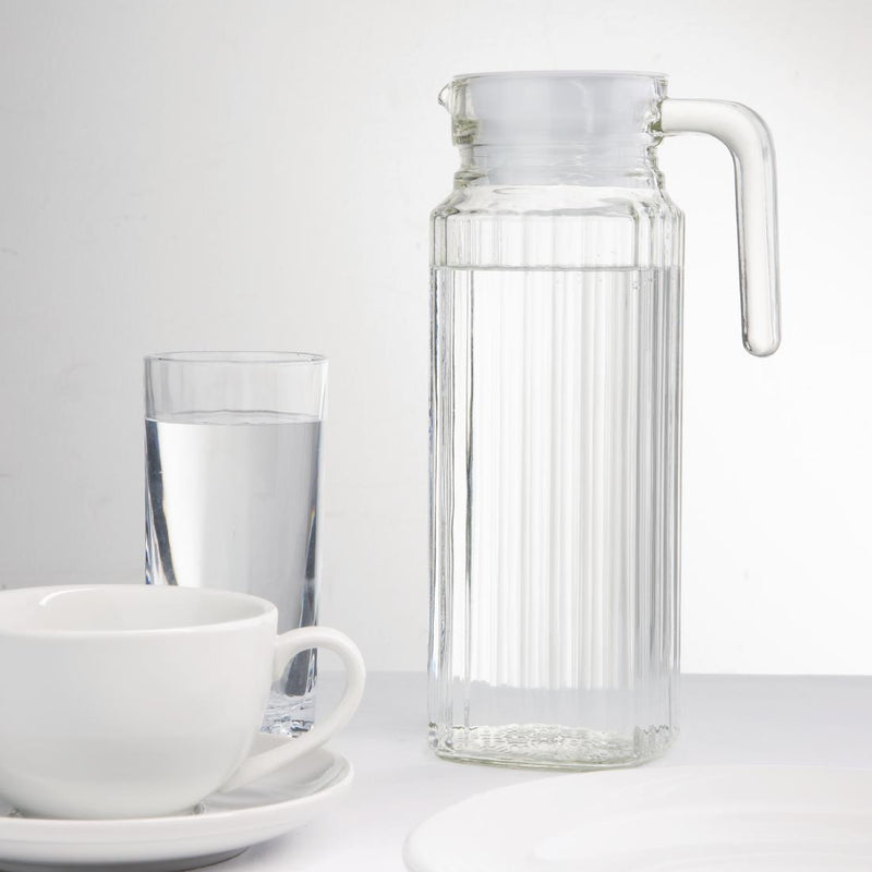 Olympia Ribbed Glass Jugs 1Ltr (Pack of 6)