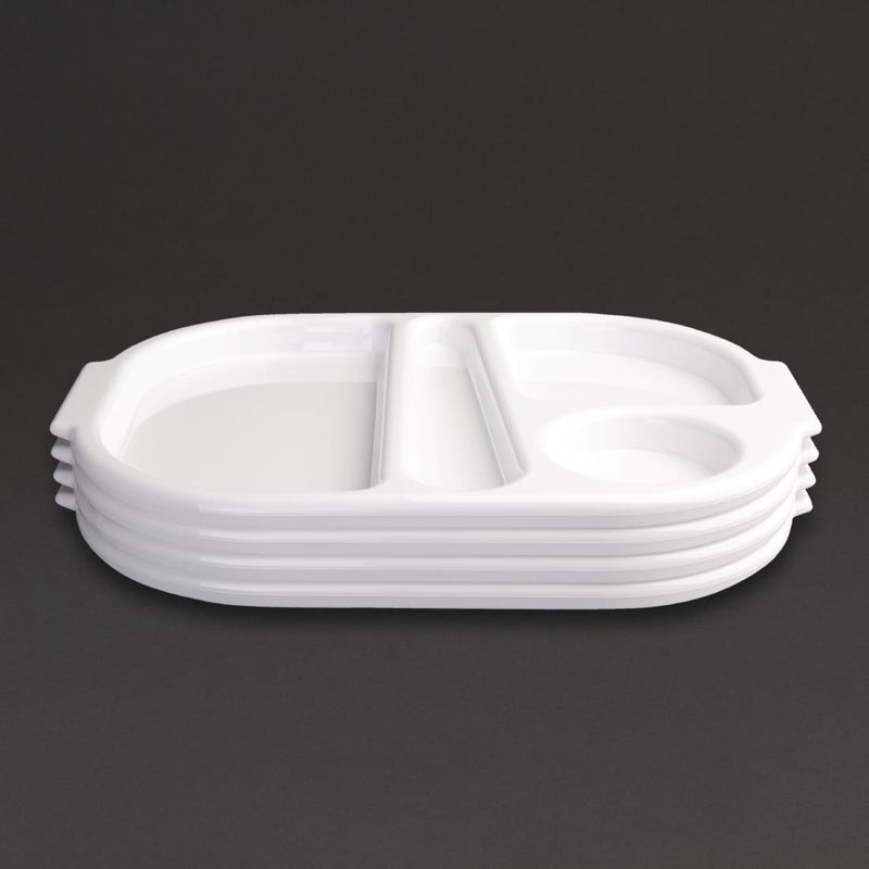 Olympia Kristallon Large Polycarbonate Compartment Food Trays White 375mm