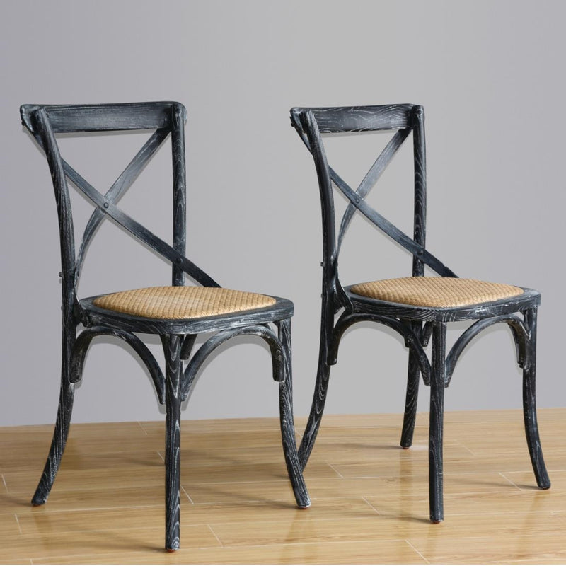 GG654 - Bolero Wooden Dining Chair with Cross Backrest Black Wash Finish (Box 2)