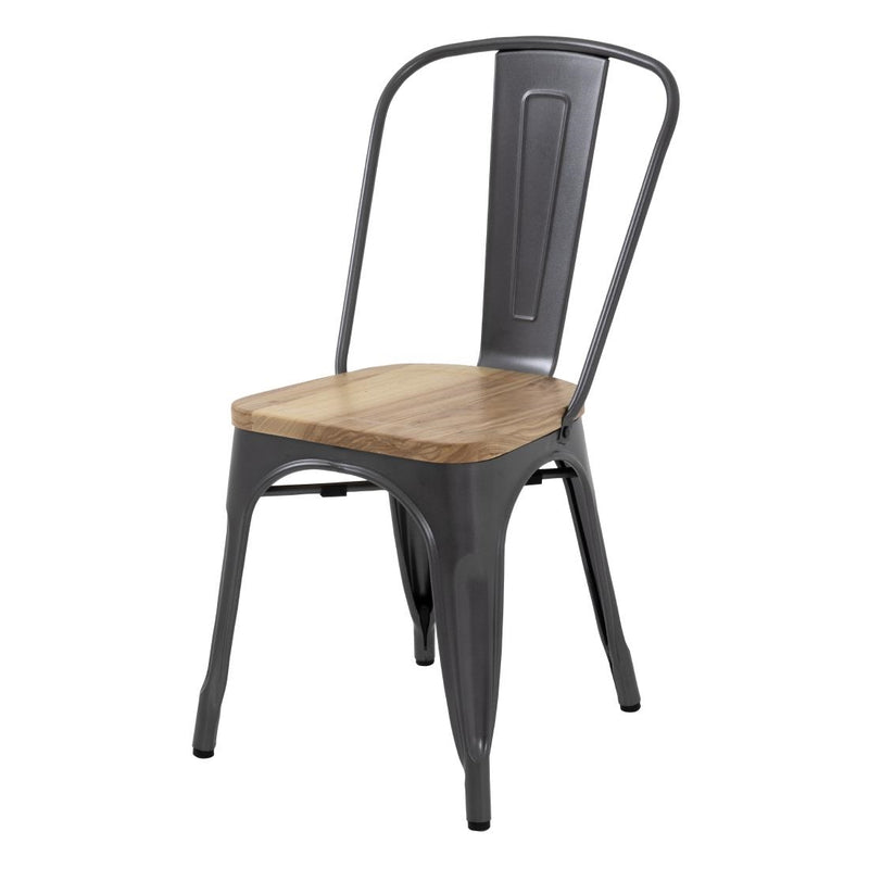 Bolero Bistro-Beistellstühle mit Sitzpolster aus Holz, Gun Metal (4er-Pack)