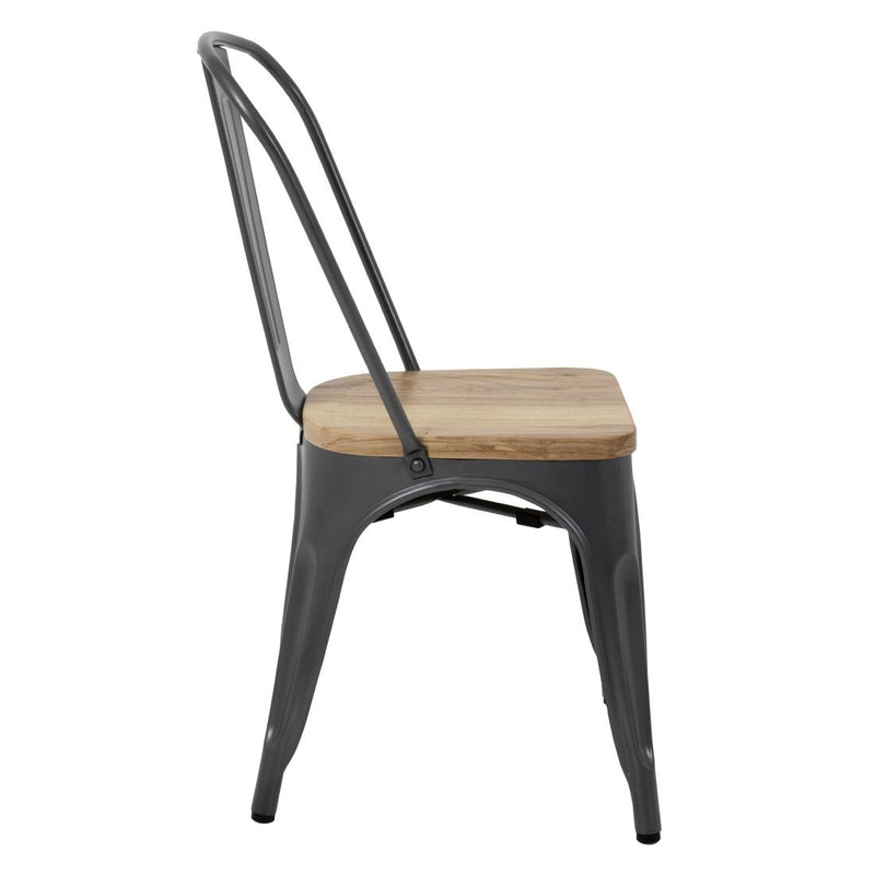 Bolero Bistro Side Chairs with Wooden Seat Pad Gun Metal (Pack of 4)