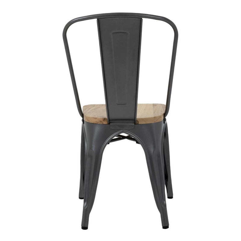 Bolero Bistro Side Chairs with Wooden Seat Pad Gun Metal (Pack of 4)