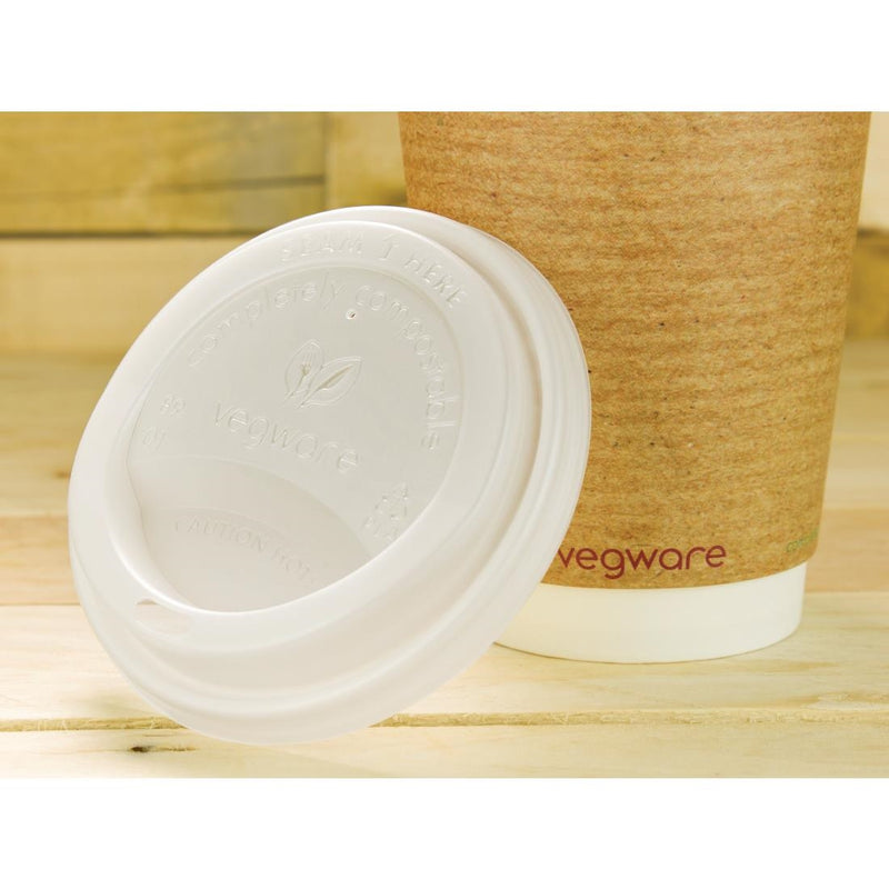 Vegware Compostable Coffee Cup Lids 340ml / 12oz and 455ml / 16oz (Pack of 1000)