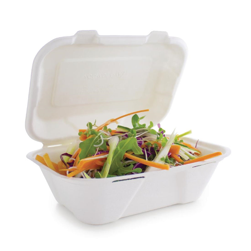 Vegware kompostierbare Bagasse-Mahlzeitenboxen mit Scharnier, 228 mm