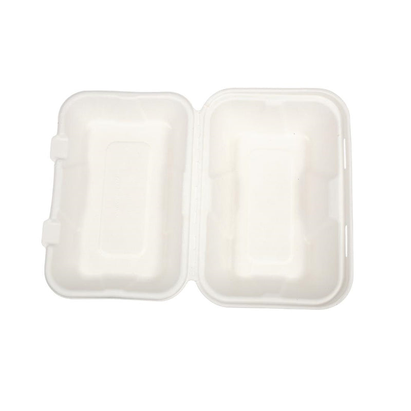 Vegware kompostierbare Bagasse-Mahlzeitenboxen mit Scharnier, 228 mm