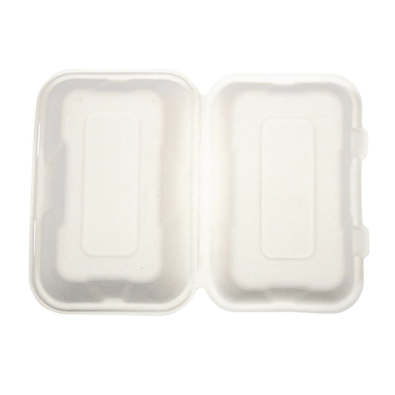 Vegware kompostierbare Bagasse-Mahlzeitenboxen mit Scharnier, 228 mm