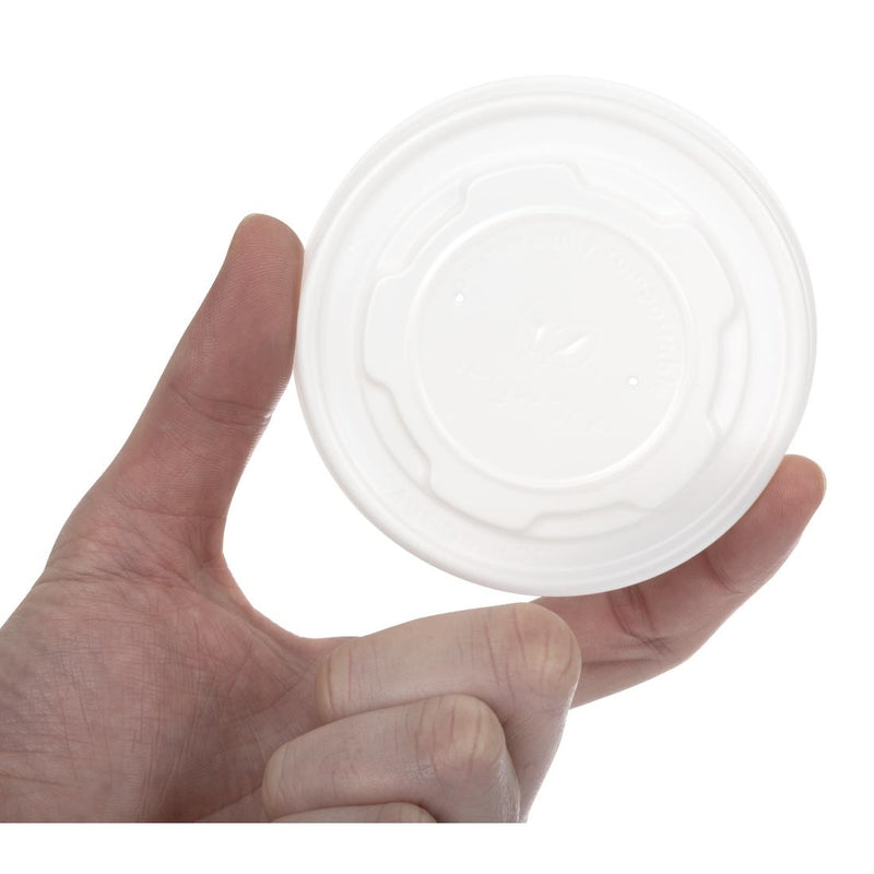 Vegware kompostierbarer Topf für warme Speisen, flache Deckel, 170 ml/6 Unzen und 230 ml/8 Unzen