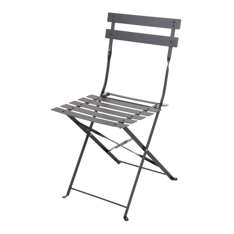 Bolero Black Pavement Style Steel Chairs (Pack of 2)