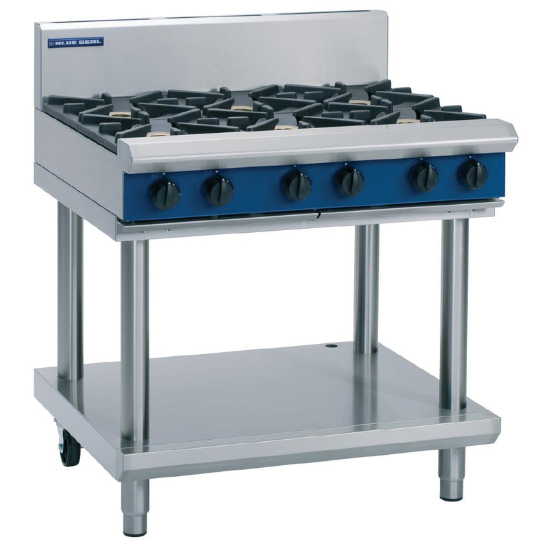Blue Seal Evolution Kochfeld, 6 offene Brenner, Nat-Gas, auf Ständer, 900 mm, G516D-LS/N