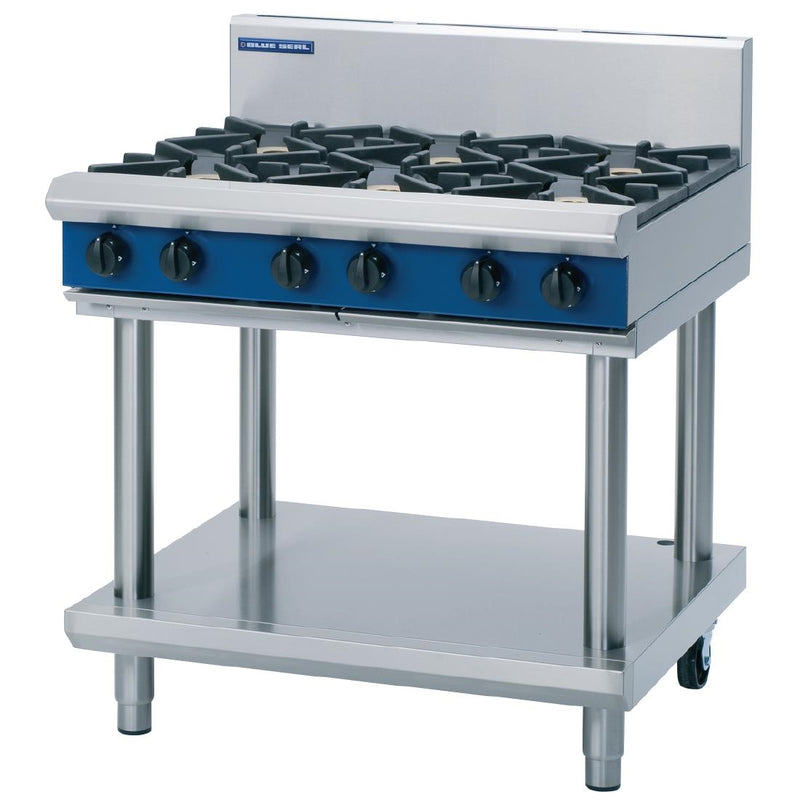 Blue Seal Evolution Kochfeld, 6 offene Brenner, Nat-Gas, auf Ständer, 900 mm, G516D-LS/N