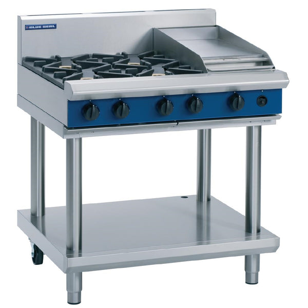 Blue Seal Evolution Kochfeld, 4 offene/1 Grillbrenner, Nat-Gas, auf Ständer, 900 mm, G516C-LS/N