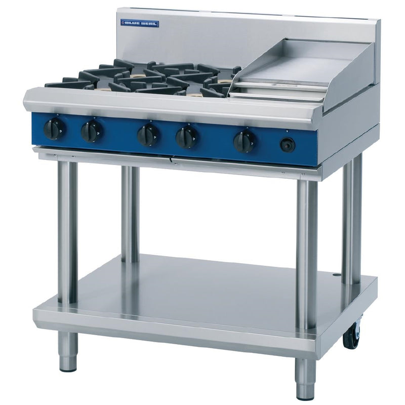 Blue Seal Evolution Kochfeld, 4 offene/1 Grillbrenner, Nat-Gas, auf Ständer, 900 mm, G516C-LS/N