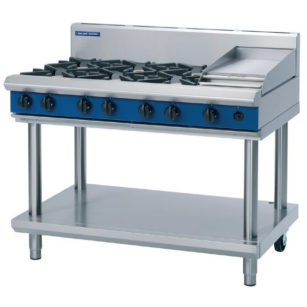 Blue Seal Evolution Kochfeld, 6 offene/1 Grillbrenner, Erdgas, auf Ständer, 1200 mm, G518C-LS/N