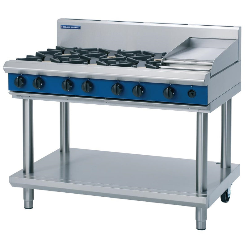 Blue Seal Evolution Kochfeld, 6 offene/1 Grillbrenner, Erdgas, auf Ständer, 1200 mm, G518C-LS/N