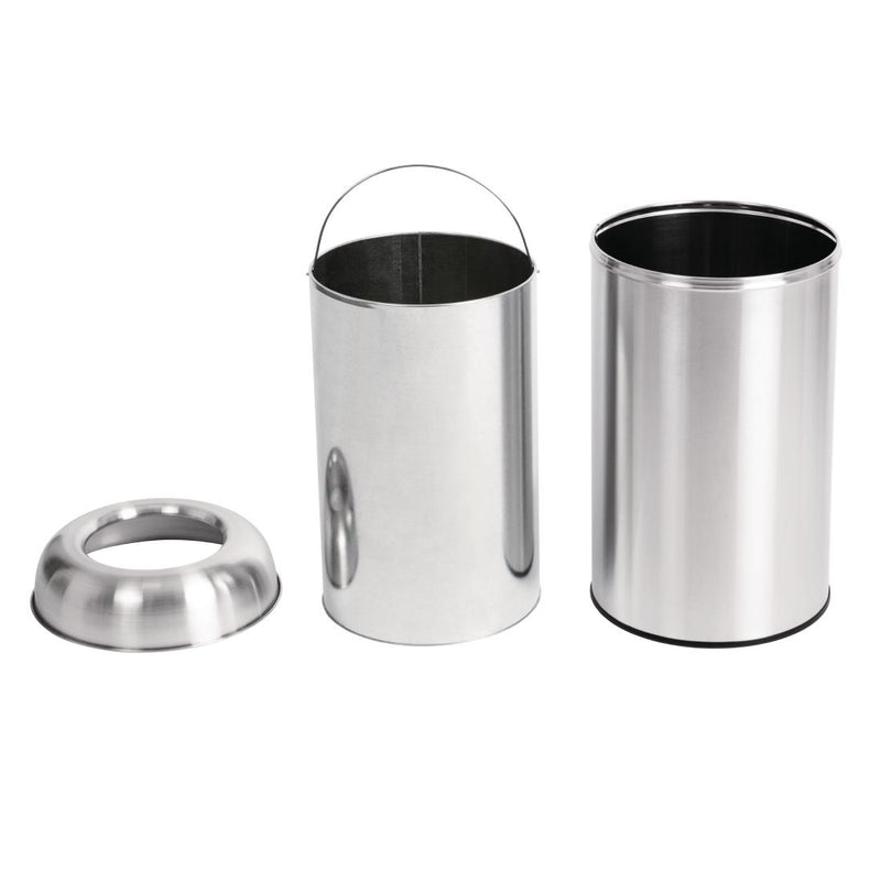 Bolero Stainless Steel Open Lid Bullet Bin Silver 40Ltr