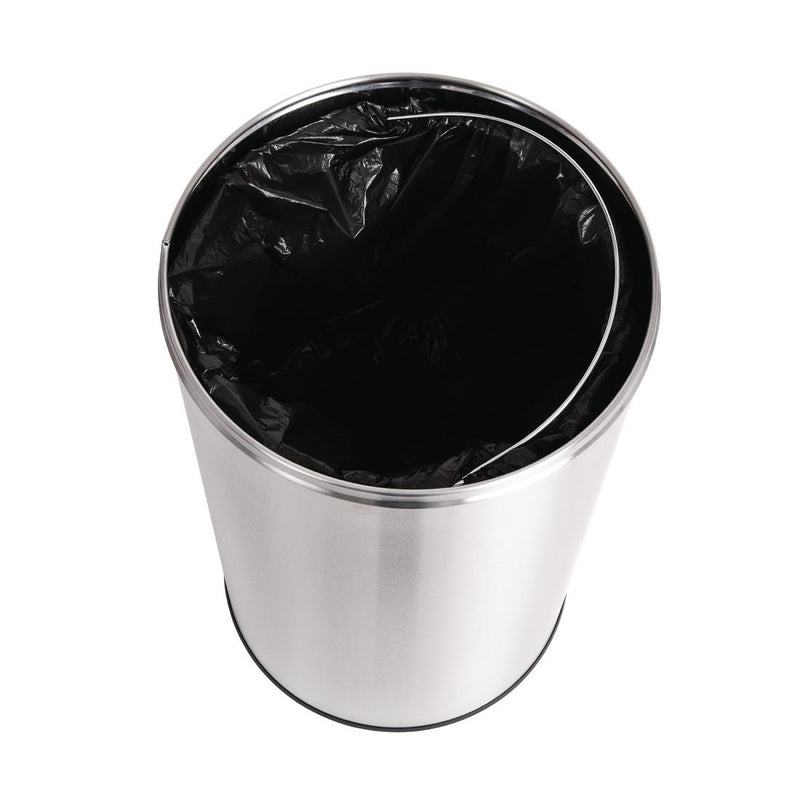 Bolero Stainless Steel Open Lid Bullet Bin Silver 40Ltr