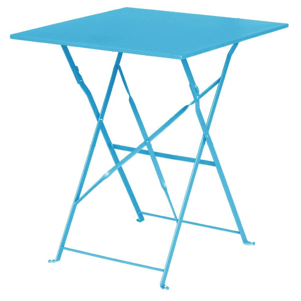 Bolero Pavement Style Square Steel Table Seaside Blue 600mm