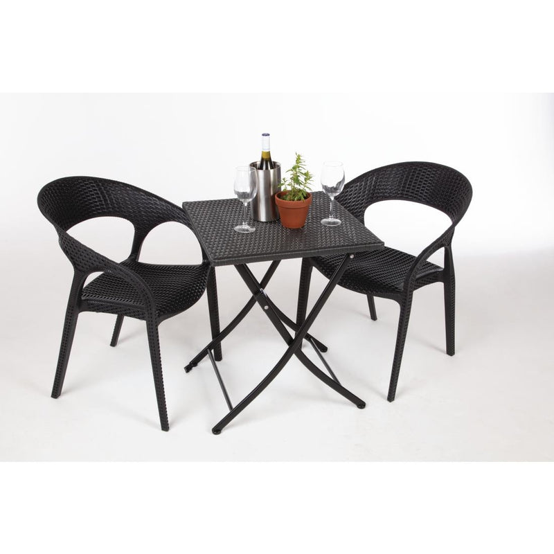 Bolero Square PE Wicker Folding Table Black 600mm