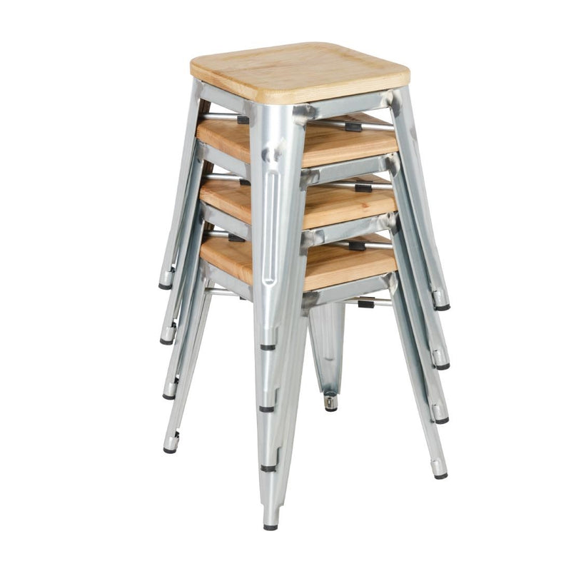 Bolero Bistro-Hocker mit Sitzpolster aus Holz, verzinkter Stahl (4er-Pack)