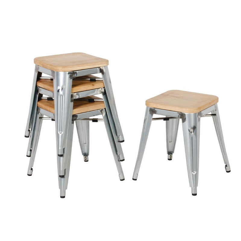 Bolero Bistro-Hocker mit Sitzpolster aus Holz, verzinkter Stahl (4er-Pack)