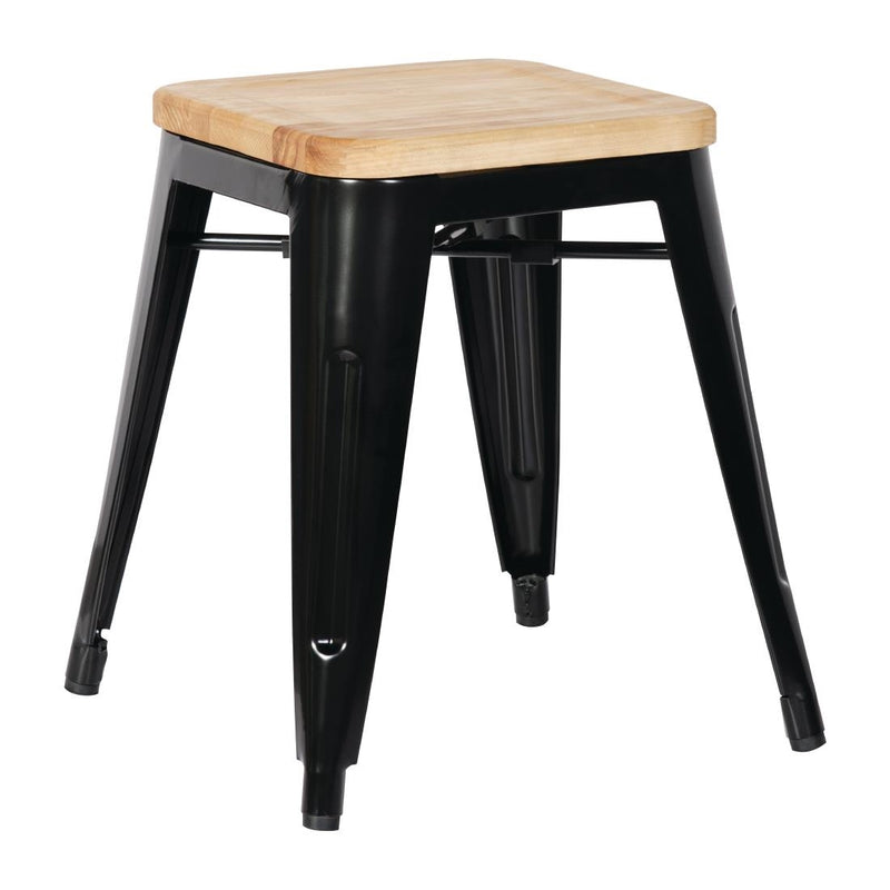 Bolero Bistro-Hocker mit Sitzpolster aus Holz, Schwarz (4er-Pack)