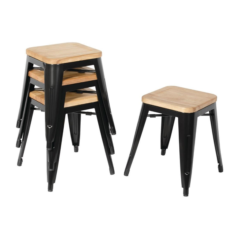 Bolero Bistro Low Stools with Wooden Seat Pad Black (Pack of 4)