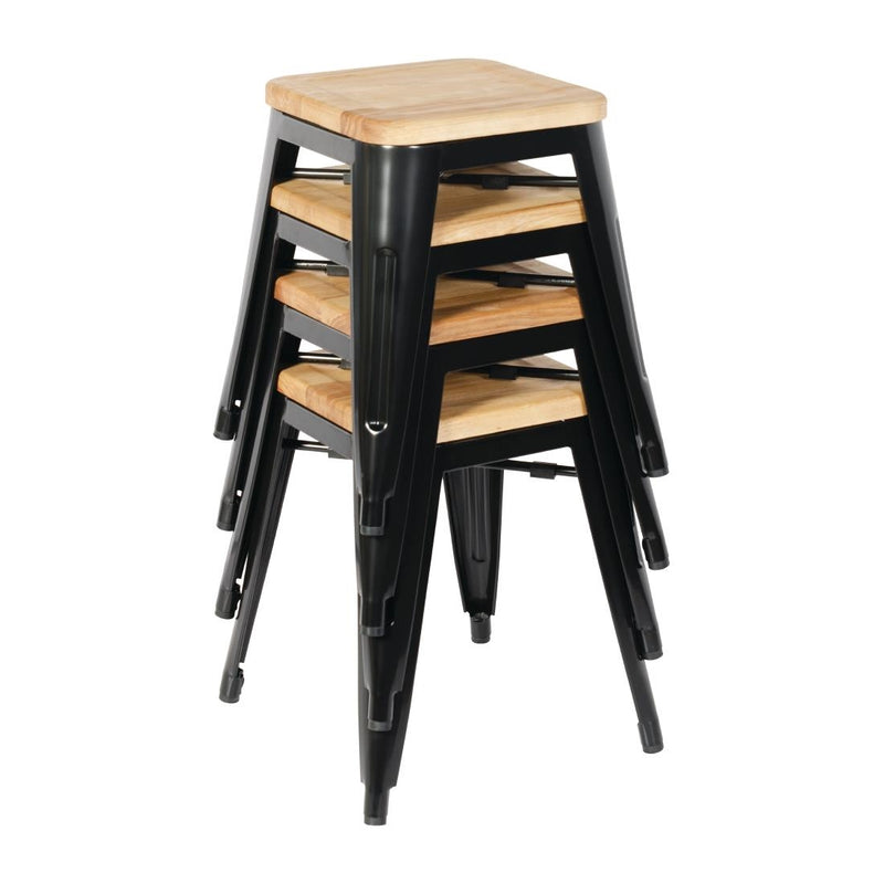 Bolero Bistro Low Stools with Wooden Seat Pad Black (Pack of 4)