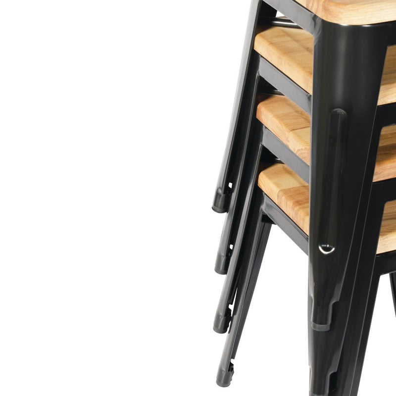 Bolero Bistro-Hocker mit Sitzpolster aus Holz, Schwarz (4er-Pack)