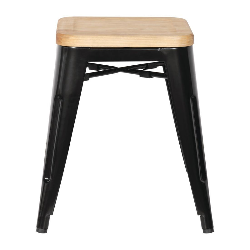 Bolero Bistro Low Stools with Wooden Seat Pad Black (Pack of 4)